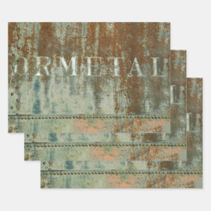 Rustic Teal Brown Vintage Texture Train Typography Wrapping Paper Sheet