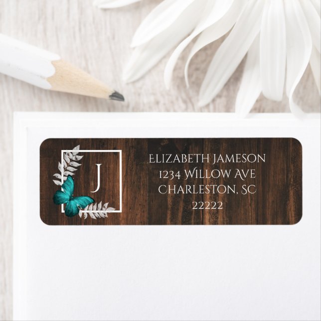 Rustic Teal Butterfly Label (Insitu)