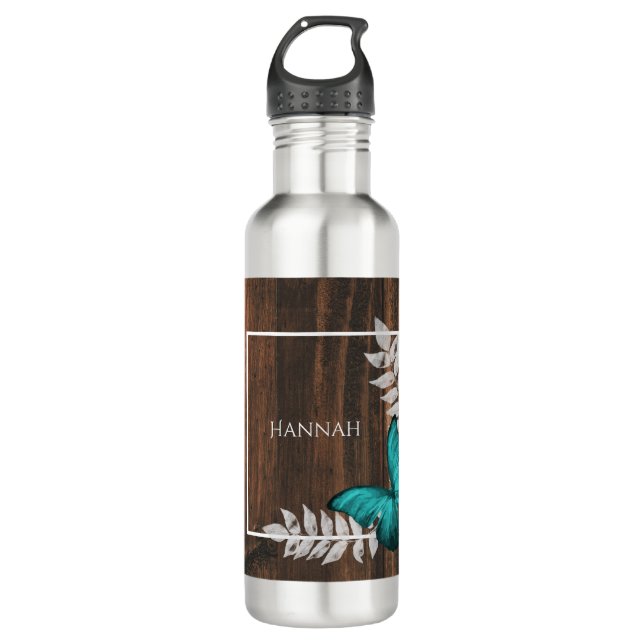 Rustic Teal Butterfly Personalised 710 Ml Water Bottle (Front)