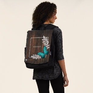 Rustic Teal Butterfly Personalised Backpack