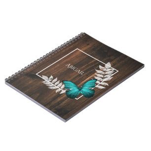 Rustic Teal Butterfly Personalised Notebook