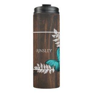 Rustic Teal Butterfly Personalised Thermal Tumbler