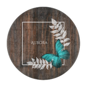Rustic Teal Butterfly Personalized Cutting Board