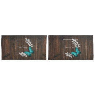 Rustic Teal Butterfly Pillow Case