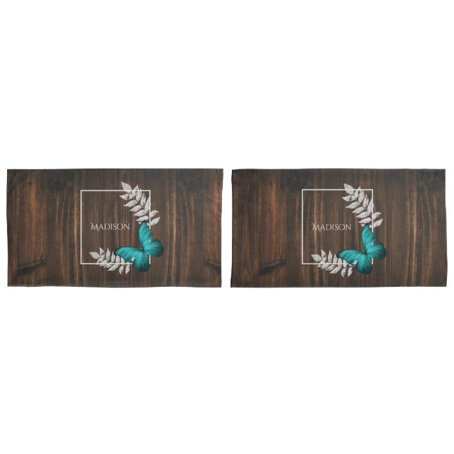 Rustic Teal Butterfly Pillow Case (Front-Set)