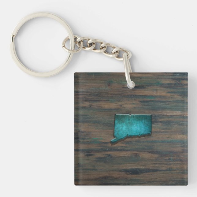 Rustic Teal Connecticut Shape Key Ring (Front)
