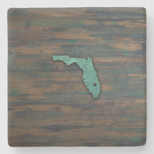 Rustic Teal Florida Shape Stone Coaster