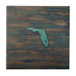 Rustic Teal Florida Shape Tile