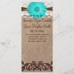 Rustic Teal Gerber Daisy Country Wedding Program Programme