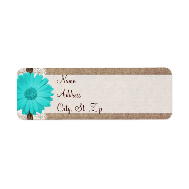 Rustic Teal Gerber Daisy Return Address Labels (Front)