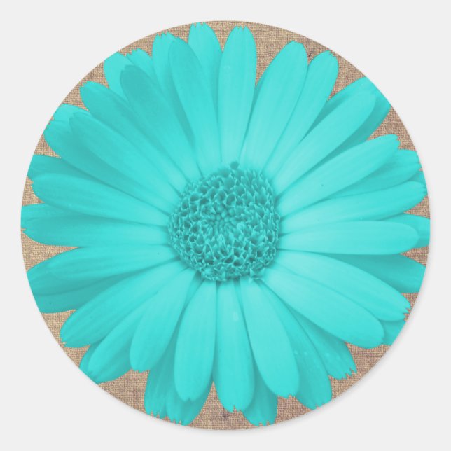 Rustic Teal Gerber Daisy Round Stickers Seals (Front)