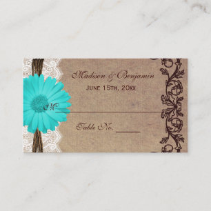 Rustic Teal Gerber Daisy Wedding Place Cards