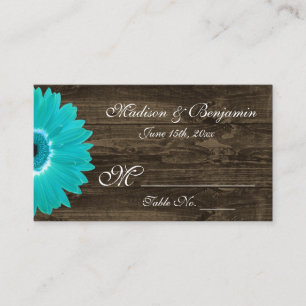 Rustic Teal Gerber Daisy Wedding Place Cards