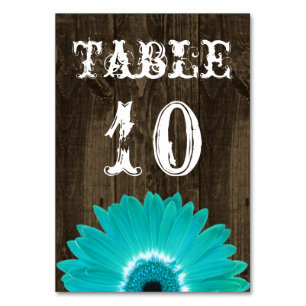 Rustic Teal Gerber Daisy Wedding Table Number Card
