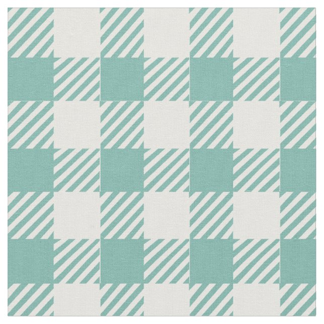 Rustic Teal Gingham Buffalo Plaid  Fabric (Close Up)