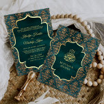 Rustic Teal Gold Damask Muslim Wedding Invitation<br><div class="desc">Amaze your guests with this elegant wedding invite featuring faux gold foil accents and beautiful damask pattern with 'Bismillah' in Arabic calligraphy. Simply add your event details on this easy-to-use template to make it a one-of-a-kind invitation.</div>