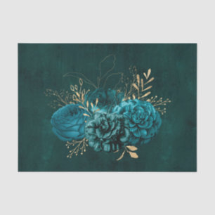 Rustic Teal Gold Graphic Floral Tissue Paper