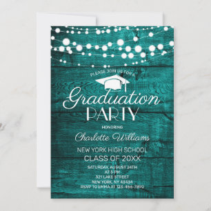 Rustic Teal Green Wood Graduation Party Invitation