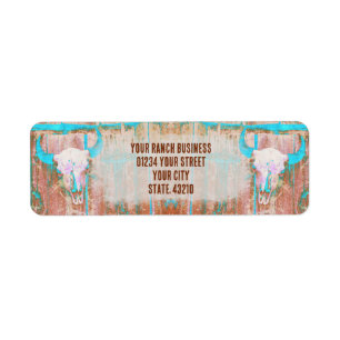 Rustic Teal Grunge Texture Western Bull Skull