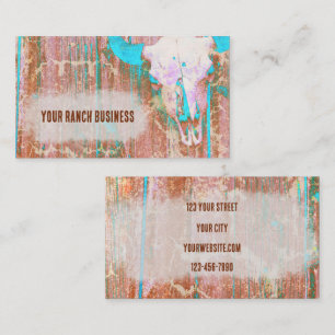 Rustic Teal Grunge Texture Western Bull Skull Business Card