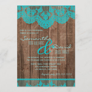 Rustic Teal Lace and Wood Rehearsal Dinner Invite