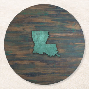 Rustic Teal Louisiana Shape Round Paper Coaster