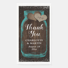Rustic Teal Mason Jar Wood Thank You Wedding Napkin