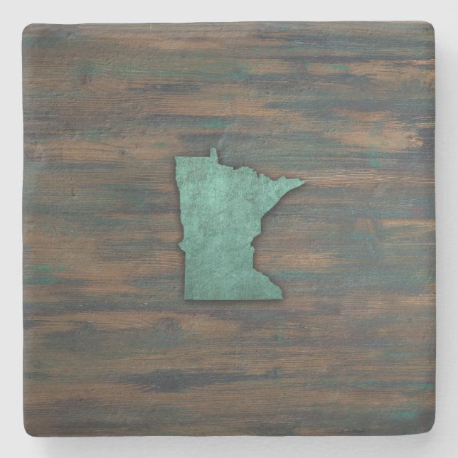 Rustic Teal Minnesota Shape Stone Coaster (Front)