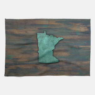 Rustic Teal Minnesota Shape Tea Towel