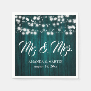 Rustic Teal Mr and Mrs Wedding Napkins