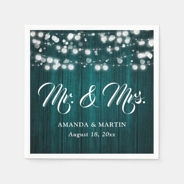 Rustic Teal Mr and Mrs Wedding Napkins (Front)