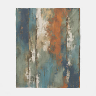 Rustic Teal Orange Beige Farmhouse Stripe Fleece Blanket