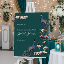Rustic Teal Peacock Garden in Bloom Welcome Sign