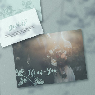 Rustic Teal Script Photo Wedding Thank You Card