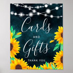 Rustic teal string lights sunflowers Card gifts Poster