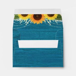Rustic Teal Sunflower RSVP Card Return Address Envelope