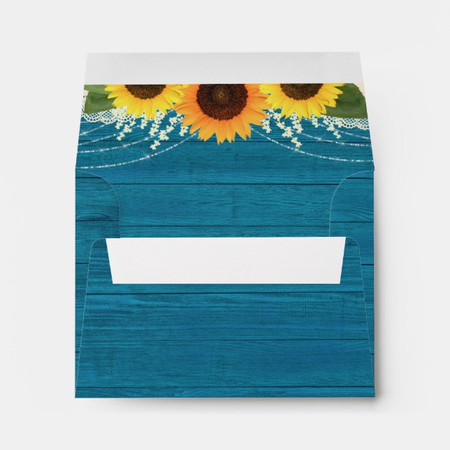 Rustic Teal Sunflower RSVP Card Return Address Envelope (Back (Bottom))