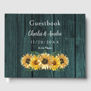 Rustic Teal Sunflower Wedding Guest Book