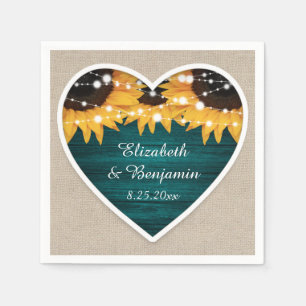 Rustic Teal Sunflower Wedding Napkin