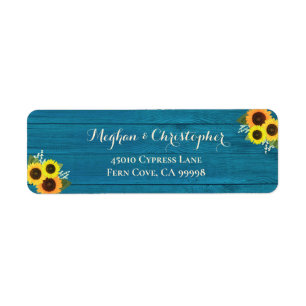 Rustic Teal Sunflowers Wedding Return Address