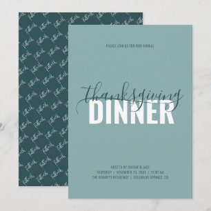 Rustic Teal Thanksgiving Dinner Party Invitation