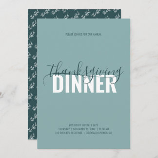 Rustic Teal Thanksgiving Dinner Party Invitation