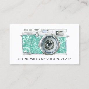 Rustic Teal Vintage Camera Photographer Business C Card