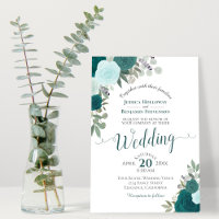 Rustic Teal Watercolor Roses Boho Floral Wedding