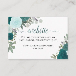 Rustic Teal Watercolor Roses Wedding Website Enclosure Card