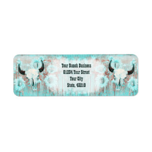 Rustic Teal Western Bull Skull Sunflowers On Wood