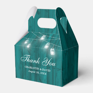 Rustic Teal Wood Mason Jars Wedding Thank You Favour Box