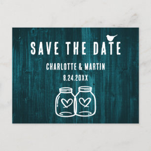 Rustic Teal Wood Wedding Save The Date Postcard