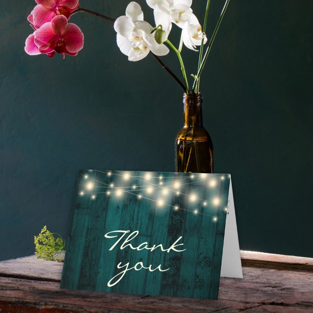 Rustic Teal Wood with Lights Thank You Cards (Creator Uploaded)