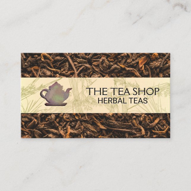 Rustic Teapot | Dried Tea Leaves Business Card (Front)